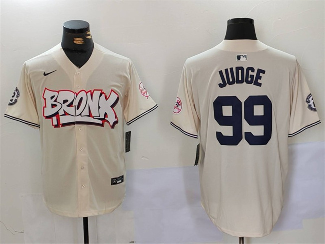 Men's New York Yankees #99 Aaron Judge Cream Bronx Graffiti V2 Vapor Limited Stitched Baseball Jersey